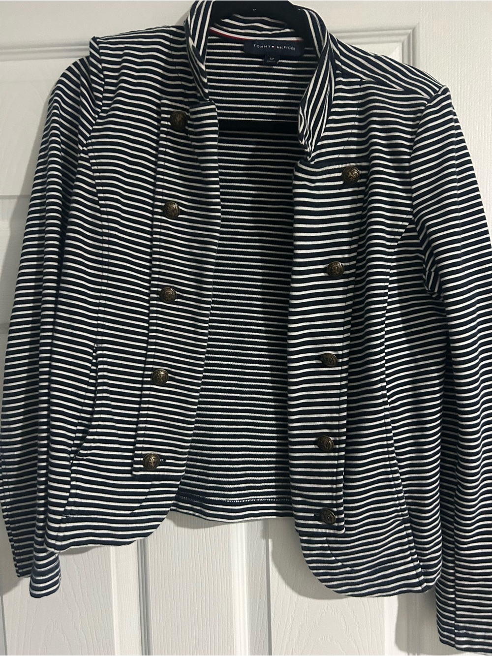Tommy Hilfiger Navy & White Striped Military Blazer